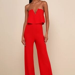 Lulu's Vibrant Red Strapless Jumpsuit